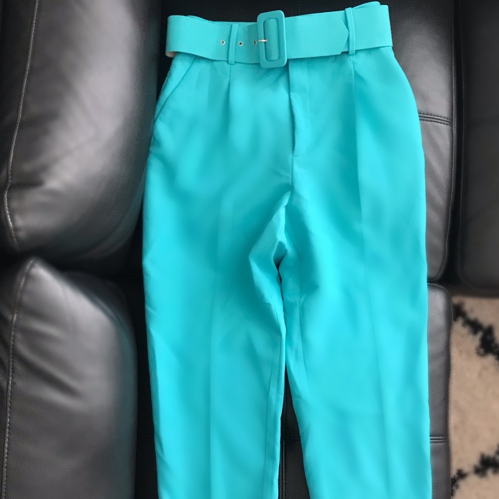 ZARA TEAL BELTED SLACKS